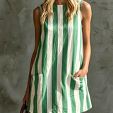Sleeveless Mini Dress with Retro Stripes — view 3