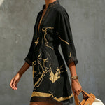Black Mini Dress in Crochet Lace with Golden Pattern — view 8
