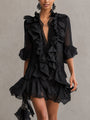 Black Chiffon Mini Dress with Ruffles