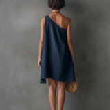 One-Shoulder Mini Dress, Navy Blue — view 4