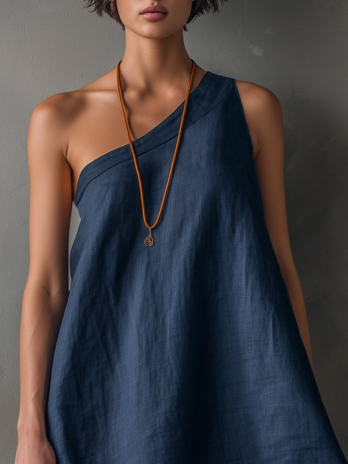 One-Shoulder Mini Dress, Navy Blue — view 5