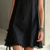 Black Mini Dress with V-Neck and White Flowers — view 5