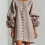 Taupe Mini Dress with Special Floral Cuffs