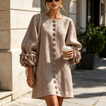 Taupe Mini Dress with Special Floral Cuffs — view 4