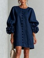 Mini Dress in Navy with Floral Buttons and Rose-Shaped Cuffs — view 2