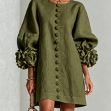 Mini Dress with Floral Cuffs and Decorative Buttons — view 2