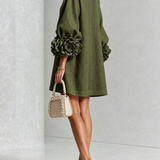 Mini Dress with Floral Cuffs and Decorative Buttons — view 4