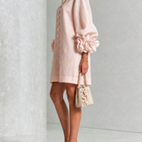 Pink Mini Dress with Floral Buttons and Rose-Shaped Cuffs — view 3