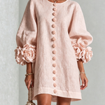 Pink Mini Dress with Floral Buttons and Rose-Shaped Cuffs — view 2