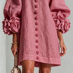 Retro Mini Dress with Floral Buttons and Striking Cuffs — view 6