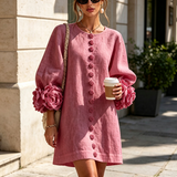 Retro Mini Dress with Floral Buttons and Striking Cuffs — view 5