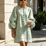 White Floral Mini Dress with Decorated Cuffs — view 32