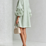 White Floral Mini Dress with Decorated Cuffs — view 31