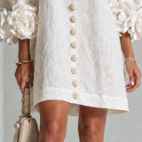 White Floral Mini Dress with Decorated Cuffs — view 17