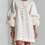 White Floral Mini Dress with Decorated Cuffs