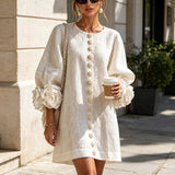 White Floral Mini Dress with Decorated Cuffs — view 15