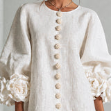 White Floral Mini Dress with Decorated Cuffs — view 16