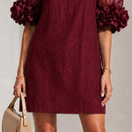 Burgundy Organza Mini Dress with Puffed Sleeves — view 6