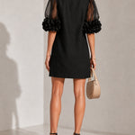 Black Organza Mini Dress with Puffed Sleeves — view 4