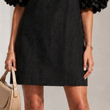 Black Organza Mini Dress with Puffed Sleeves — view 6