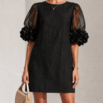 Black Organza Mini Dress with Puffed Sleeves — view 2