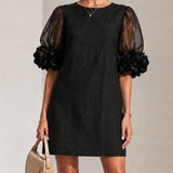 Black Organza Mini Dress with Puffed Sleeves — view 2