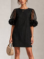 Black Organza Mini Dress with Puffed Sleeves — view 2