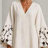 Mini Dress with V-Neck, Puff Sleeves and Floral Print