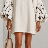Mini Dress with V-Neck, Puff Sleeves and Floral Print — view 6