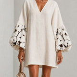 Mini Dress with V-Neck, Puff Sleeves and Floral Print — view 2