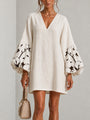 Mini Dress with V-Neck, Puff Sleeves and Floral Print — view 2