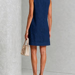Navy Sleeveless Mini Dress with Florals and Buttons — view 4