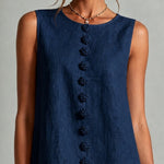 Navy Sleeveless Mini Dress with Florals and Buttons