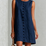 Navy Sleeveless Mini Dress with Florals and Buttons — view 2