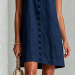 Navy Sleeveless Mini Dress with Florals and Buttons — view 5