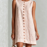 Pink Floral Sleeveless Mini Dress with Buttons — view 2