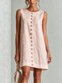 Pink Floral Sleeveless Mini Dress with Buttons — view 2