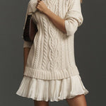 Mini Knit Dress with Braided Pattern, Ivory — view 10