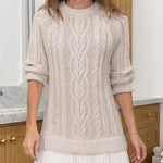 Mini Knit Dress with Braided Pattern, Ivory — view 11