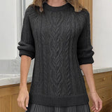 Mini Knit Dress with Braided Pattern, Ivory — view 5