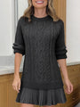 Mini Knit Dress with Braided Pattern, Ivory — view 5