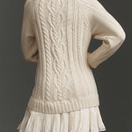 Mini Knit Dress with Braided Pattern, Ivory — view 4