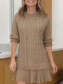 Mini Knit Dress with Braided Pattern, Ivory — view 6
