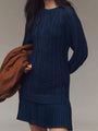 Mini Knit Dress with Braided Pattern, Ivory — view 8