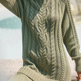 Mini Knit Dress with Braided Pattern, Ivory — view 9