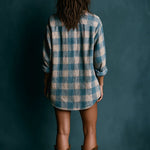 Blue and White Check Mini Dress with Buttons — view 4
