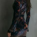 Fitted Mini Velvet Dress with Floral Pattern and V-Neck — view 3