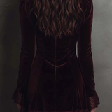 Burgundy Velvet Mini Dress with Lace — view 7