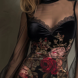 Mini Tulle Dress with Rose Pattern and Lace — view 5