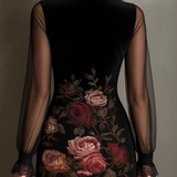 Mini Tulle Dress with Rose Pattern and Lace — view 3